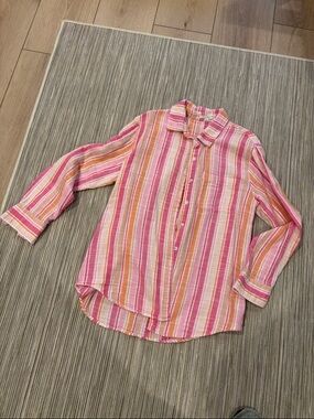 Women’s Z Supply Pink and Orange Striped Collared Shirt